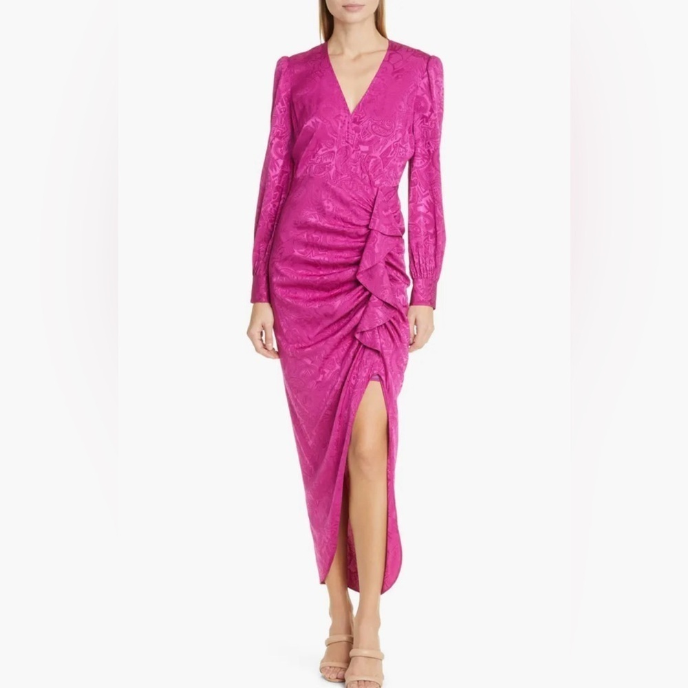 Nwt Veronica Beard Size 0 Weiss Long Sleeve Silk Blend Maxi Dress Bright Magenta